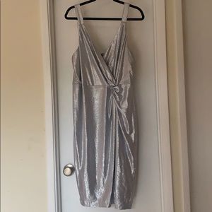 Plus Size silver cocktail dress w/ sexy slit